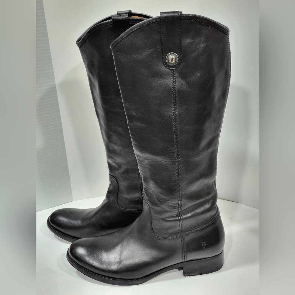 Iconic Frye Black Leather "Melissa Button" Heeled Boots For Women Size 9 NWOT